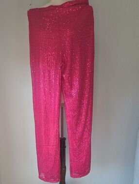 Sequin Shiny High-Waist Wide Leg Hot Pink Funky Disco Pants Xl See Desciption